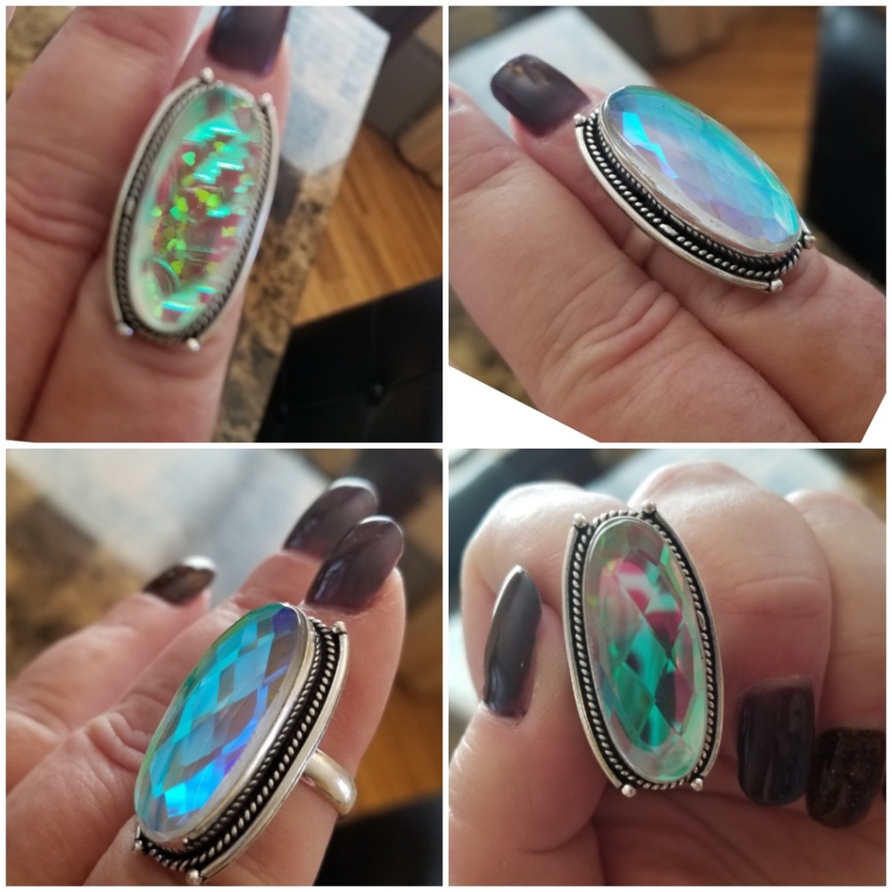 Genuine 12ct Rainbow Topaz Ring Size 7
